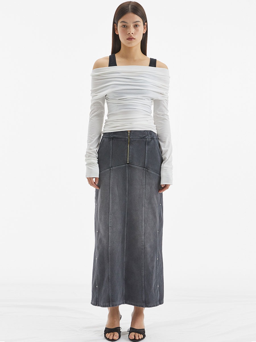 [MORE THAN PARADISE]  WASHED LINE MAXI SKIRT - CHARCOAL